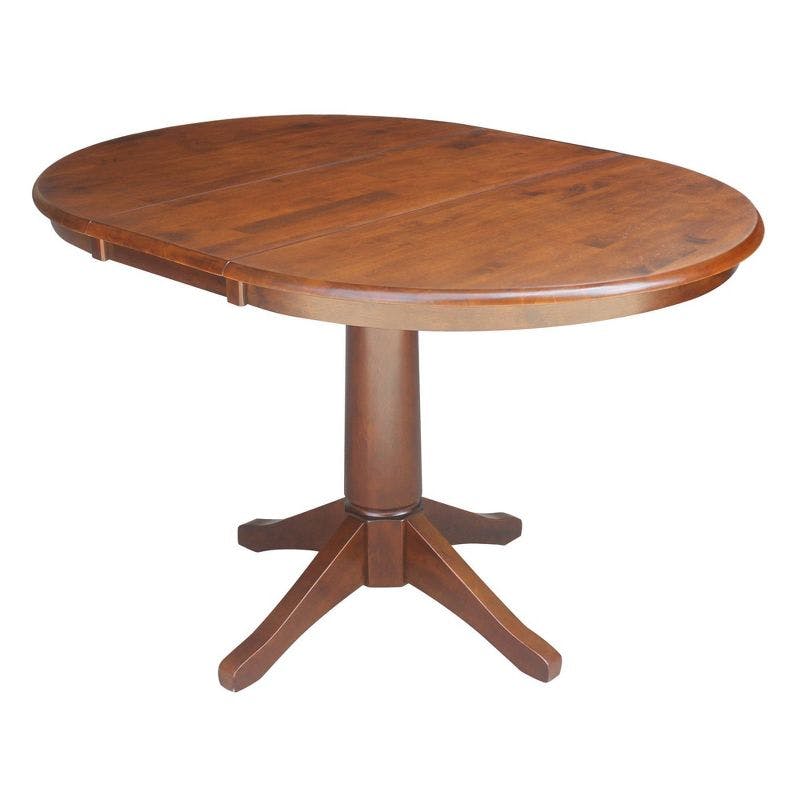 Espresso Extendable Round Solid Wood Dining Table with Leaf