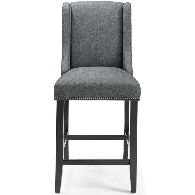Elegant Gray Upholstered Counter Stool with Nailhead Trim