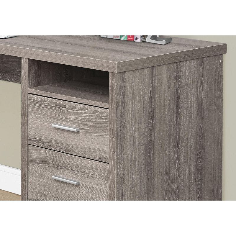 Contemporary Dark Taupe Wood Corner Computer Desk with Filing Cabinet