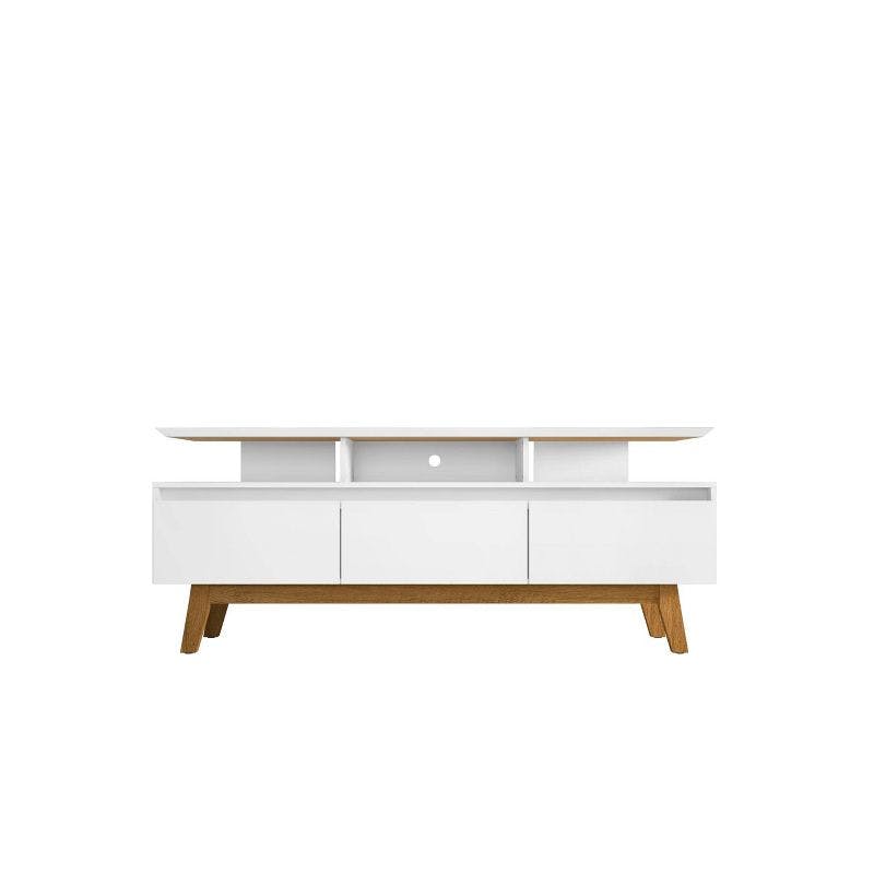 Mid-Century Modern White TV Stand with Open & Concealed Storage, 70.86"