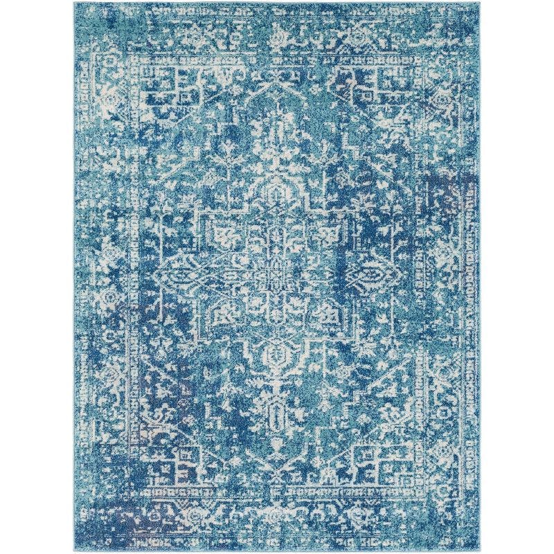 Reversible Teal Medallion 24"x4" Synthetic Area Rug