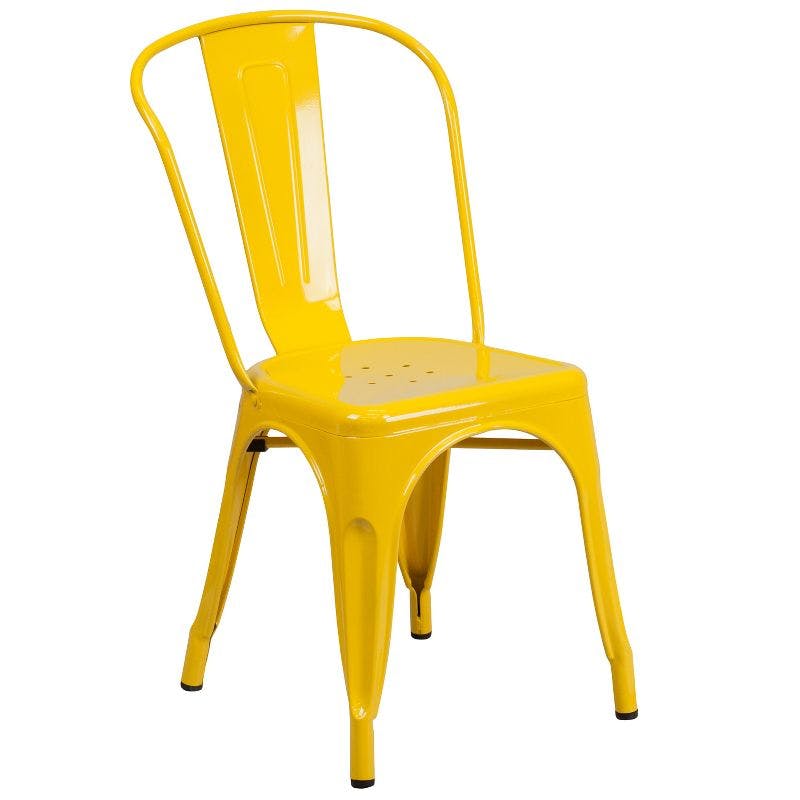 Vintage Bistro-Style Yellow Steel Stackable Side Chair