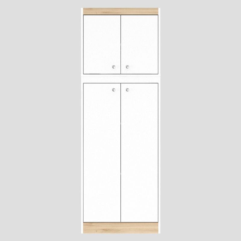 Sleek White & Vienes Oak Galley Kitchen Storage Cabinet