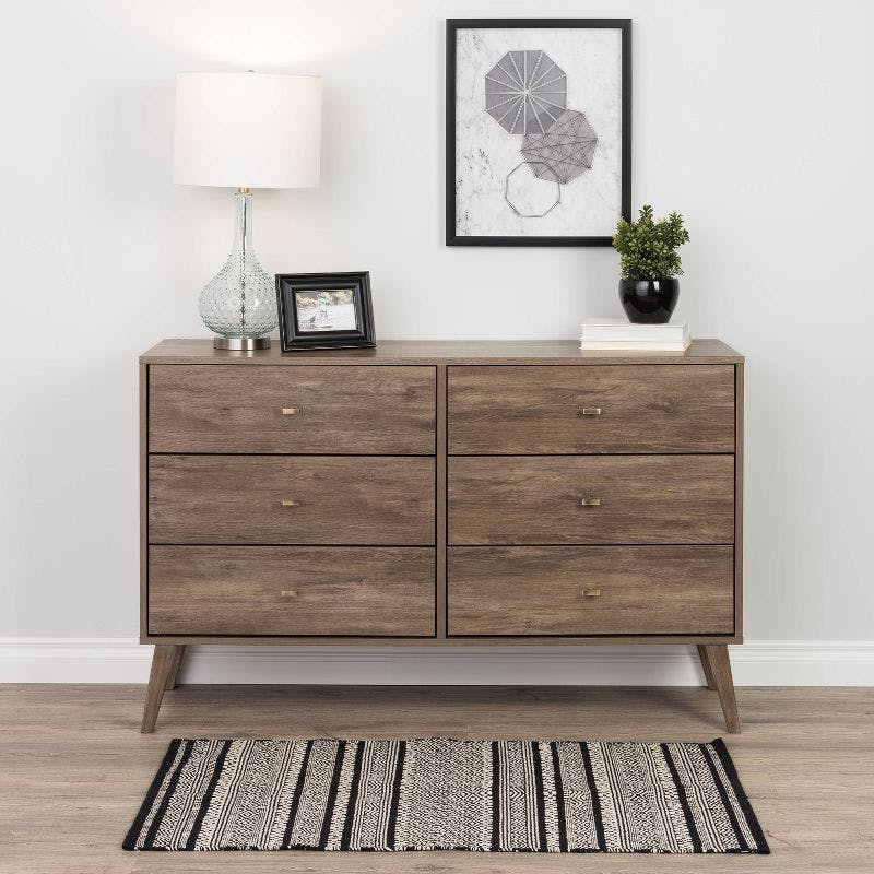Mid-Century Modern Double Dresser in Drifted Gray with Extra Deep Drawers