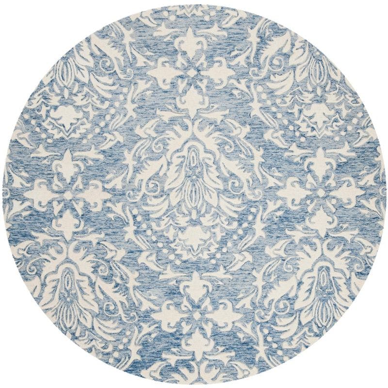 Handmade Floral Elegance Blue/Ivory Wool 6' Round Area Rug