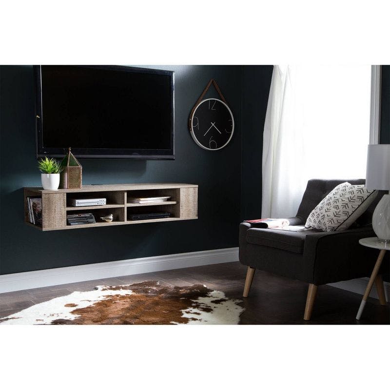 Sleek 48" Black Wall-Mounted Media Console with Open Storage