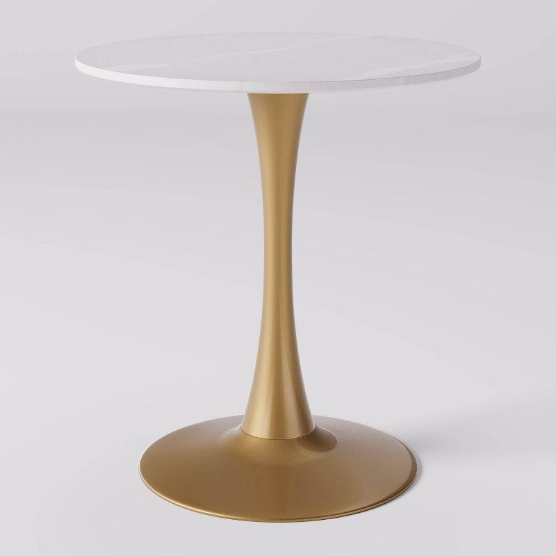 Contemporary Livia Round Marble & Wood Bistro Table in Grey/Gold