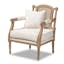 Antique Whitewashed Mahogany Wood Barrel Accent Chair in Ivory