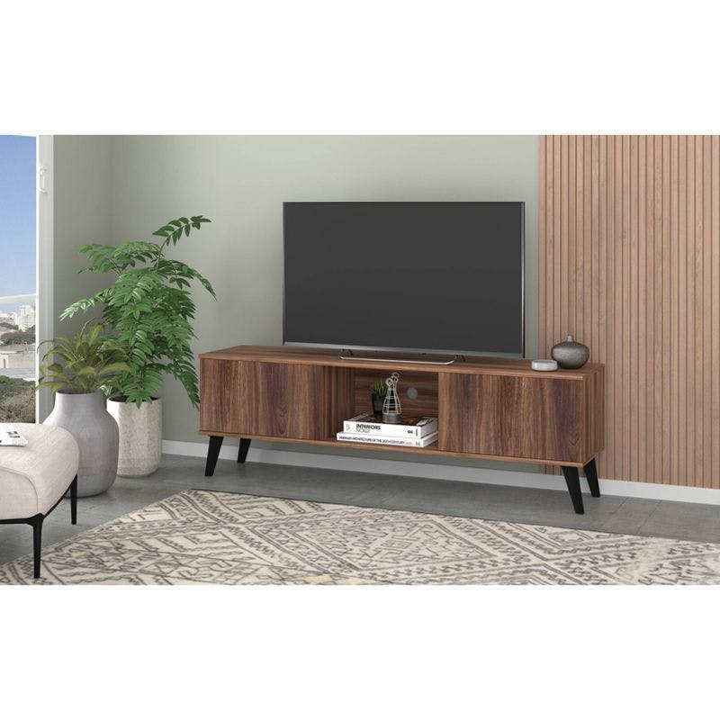 Nut Brown 63" Media Console with Concealed Storage and Open Shelf