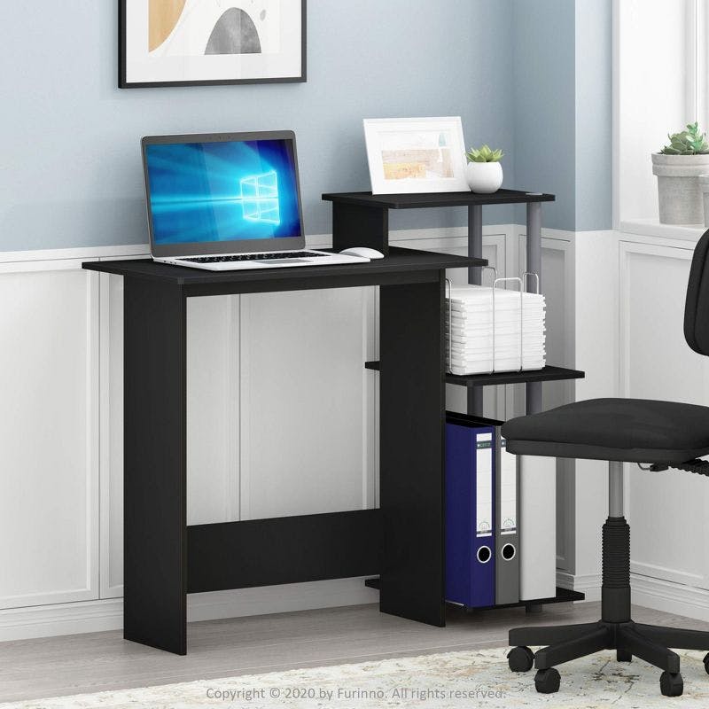 Modern Gray Wood Home Laptop Desk with Drawer and Shelves