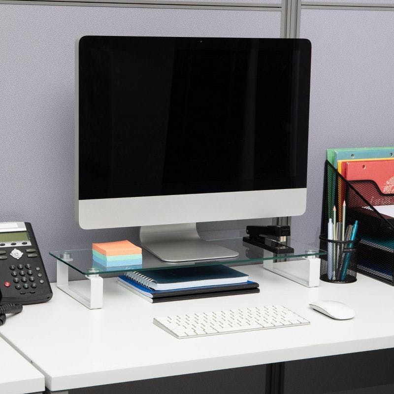 Elevate Clear Glass Monitor Stand with Organizational Space