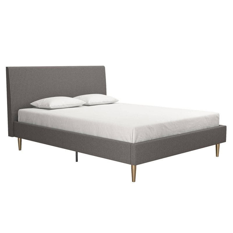 Daphne Dark Gray Linen Queen Upholstered Platform Bed with Brass Legs