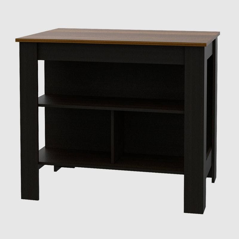 Maple and Black Dual-Tone Kitchen Island with Open Shelves
