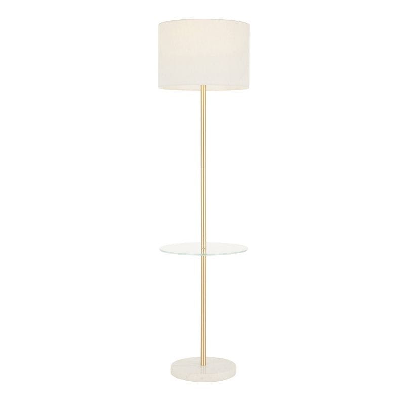 Chloe Contemporary Gold and White Shelf Floor Lamp with Linen Shade