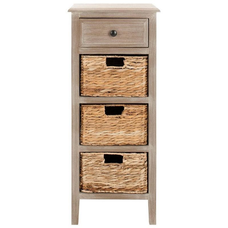 Transitional Michaela Rectangular Wooden Side Table with 4 Basket Drawers - Vintage White