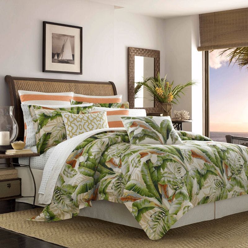 Ivory Queen Comforter Set with Tropical Palm Accents