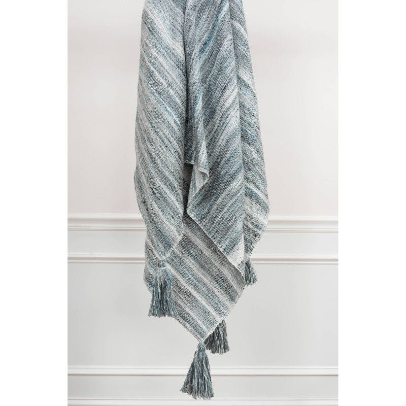 Ivory, Gray, Charcoal, and Blue Striped Recycled PET Throw Blanket