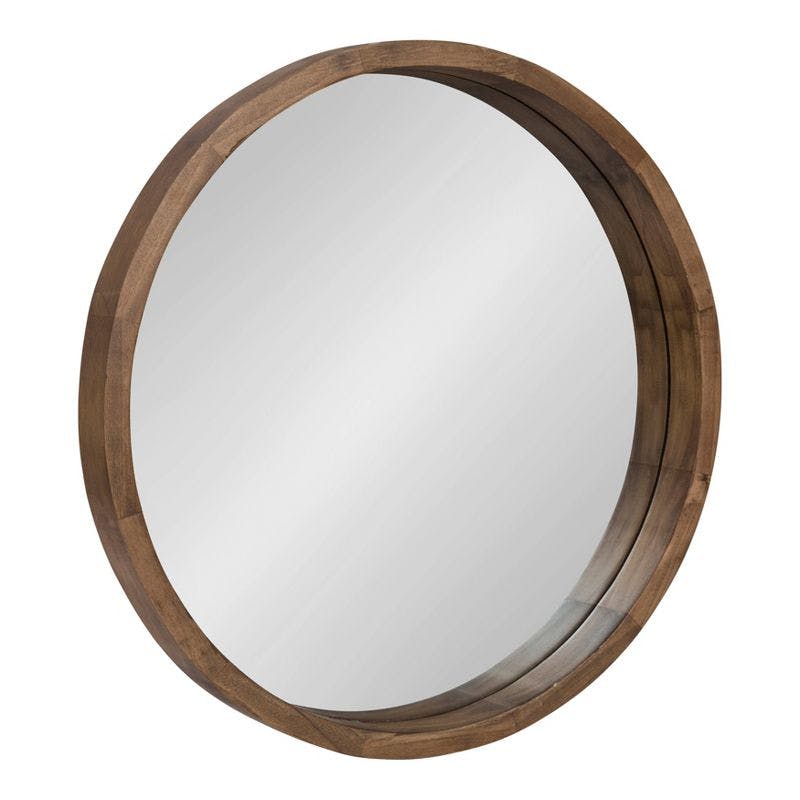 Hutton 22" Rustic Natural Round Wood Wall Mirror