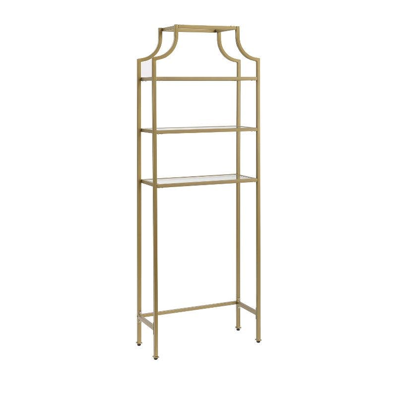 Soft Gold Pagoda-Inspired Over-the-Toilet Storage with Tempered Glass Shelves