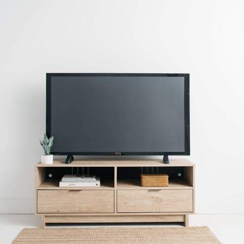 Contemporary 52'' Beige TV Stand with Open Shelving and Drawers