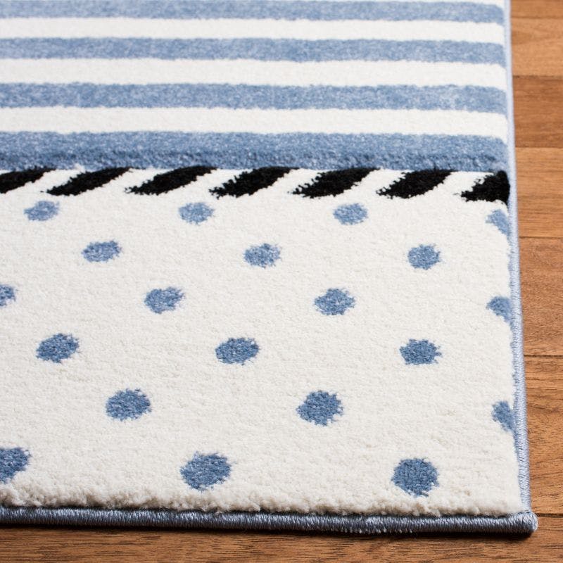 Playful Storybook 8' Square Ivory/Navy Synthetic Kids Rug