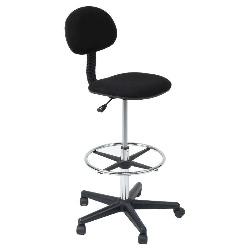 Adjustable Black Fabric Drafting Chair with Chrome Footring