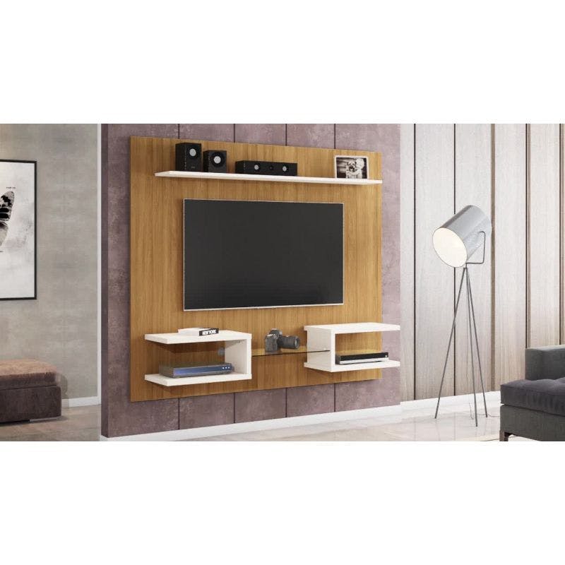 Plaza 64" Rustic Brown Wood & Glass Floating Entertainment Center