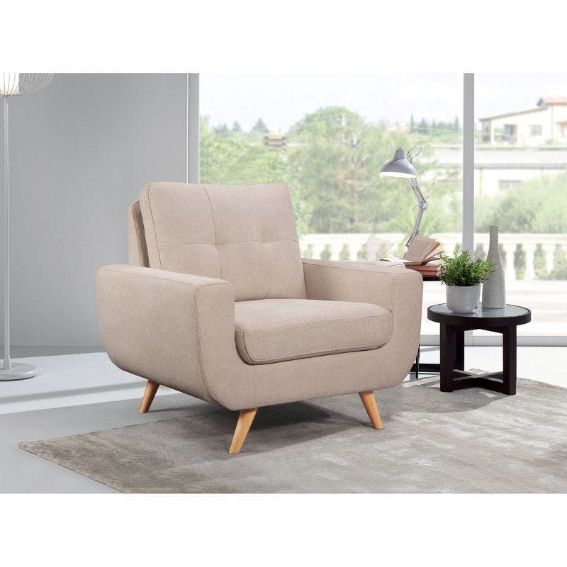 Ivory Polly Stain-Resistant Fabric Accent Chair with Wood Legs