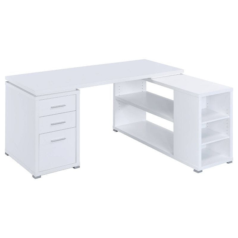 Transitional White Wood L-Shaped Home Office Desk with File Storage