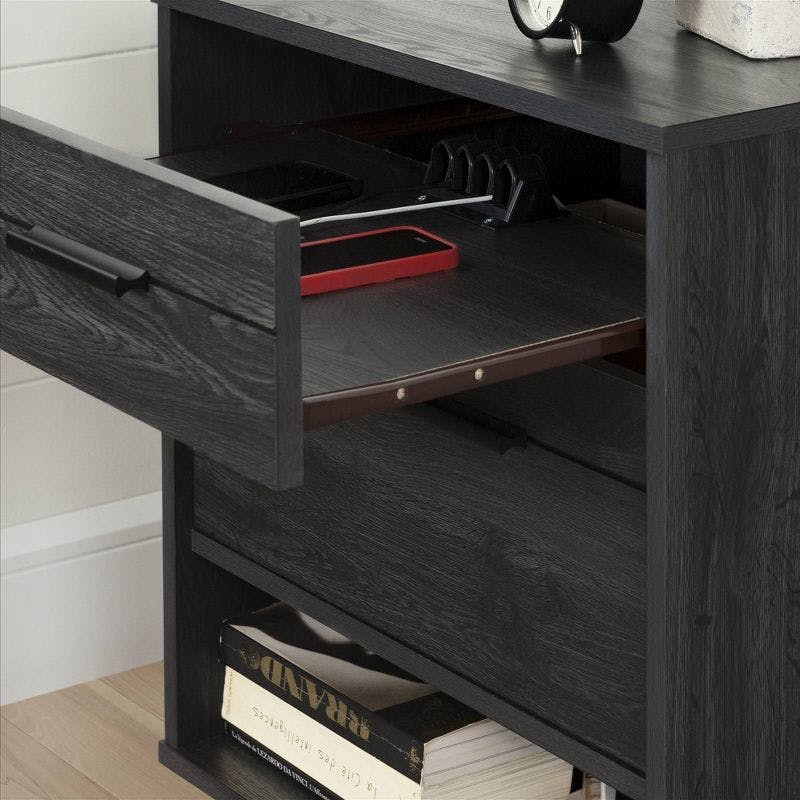 Fynn Gray Oak 1 Drawer Nightstand with Cord Catcher