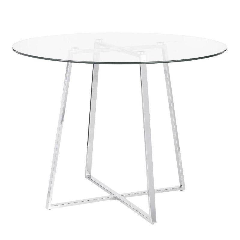 Cosmo 39.5" Chrome and Clear Glass Round Dining Table