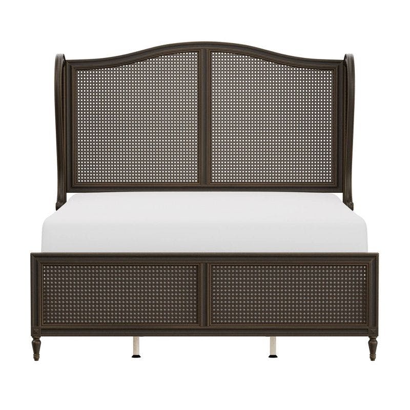 Gia Queen Oiled Bronze Wood and Cane Wingback Bed