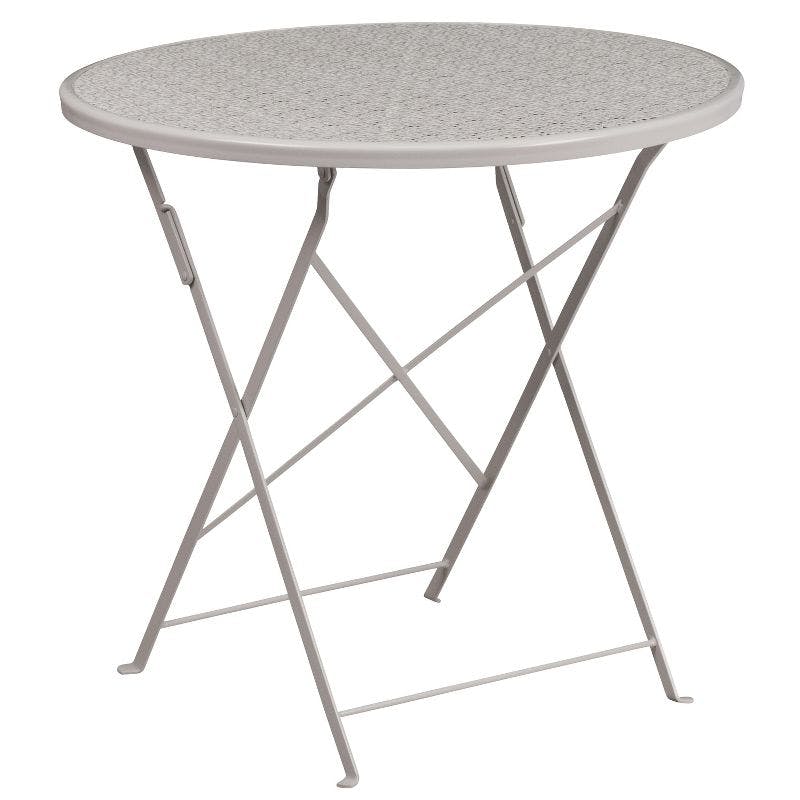 Elegant 28" Round Light Gray Steel Folding Patio Bar Table