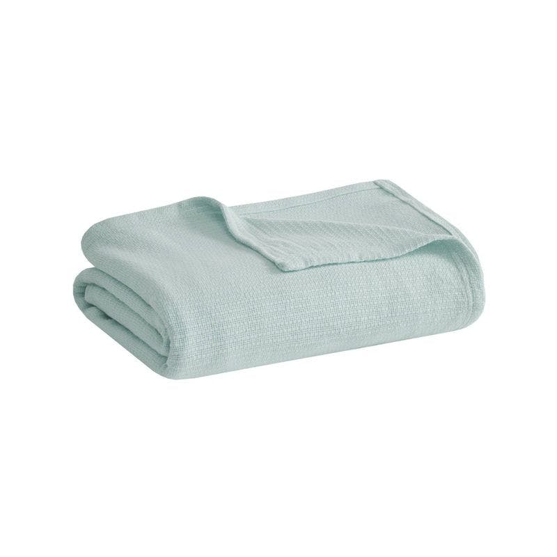 Classic Freshspun Full/Queen Blue Cotton Basketweave Blanket