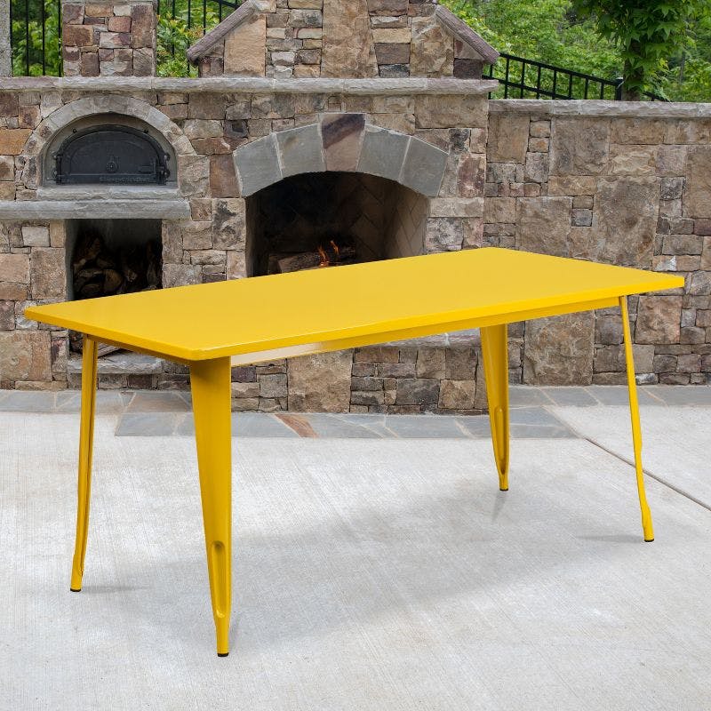 Sunny Chic 31.5'' x 63'' Rectangular Yellow Metal Outdoor Table