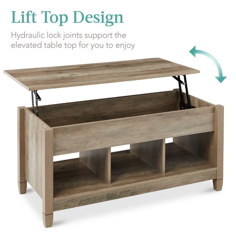 Gray Oak Rectangular Lift-Top Coffee Table with Hidden Storage