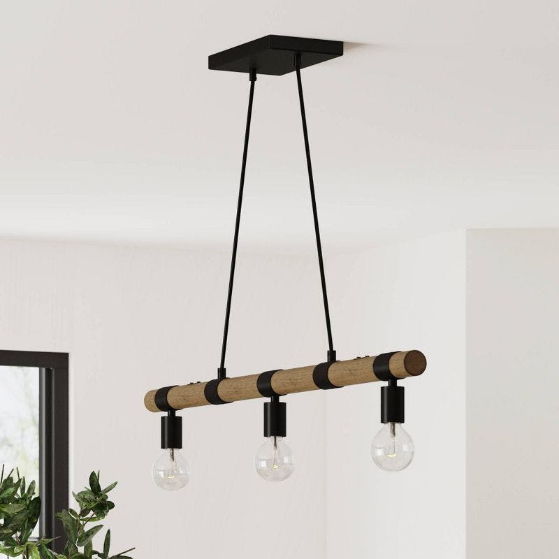 Henry's Rustic Black Linear Farmhouse Chandelier with Exposed Bulbs