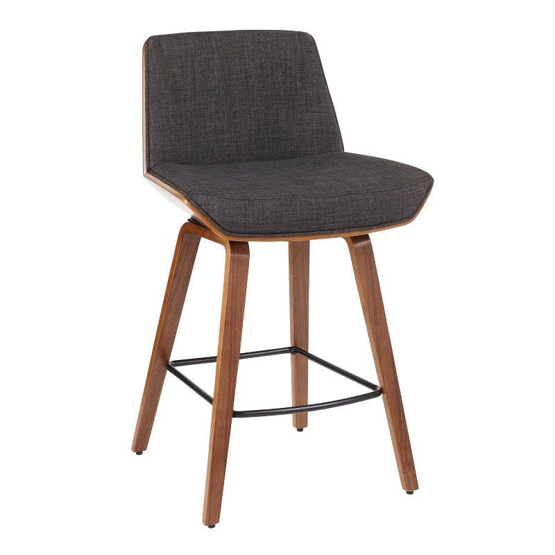Constance Charcoal Gray Fabric and Walnut Wood Swivel Counter Stool