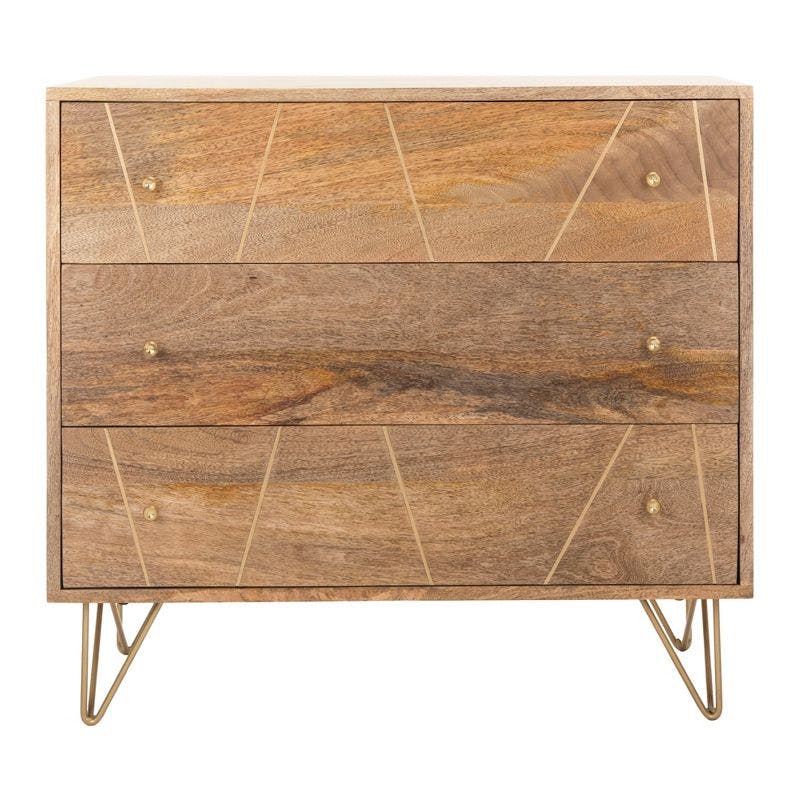 Marigold Natural 3-Drawer Brass Dresser