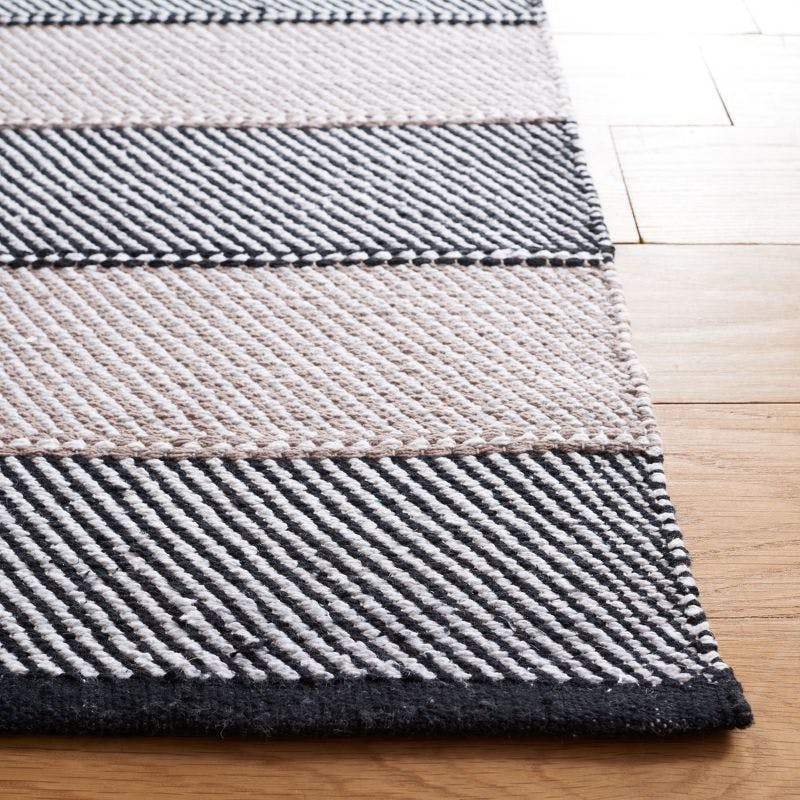 Modern Boho-Chic 6' x 9' Black Stripe Wool-Cotton Rug