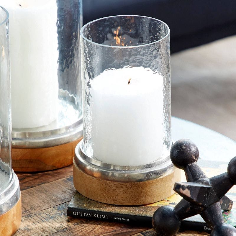 Elegant Traditional Wood & Glass Hurricane Candle Lantern Trio