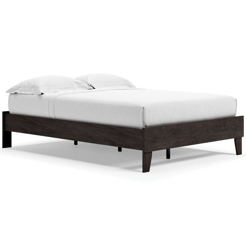 Charcoal Contemporary Full Platform Bed with Engineered Oak Grain