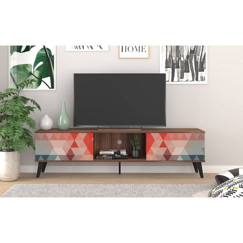 Doyers 71'' Mid-Century Modern TV Stand in Vibrant Red and Blue