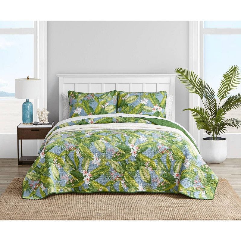 Blue Sky Reversible Full Cotton Quilt Set with Matching Shams