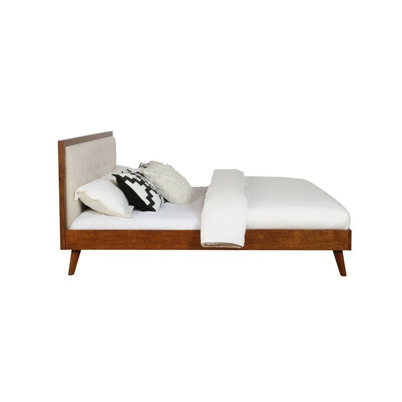 Mid-Century Modern Oatmeal King Bed with Tufted Upholstery