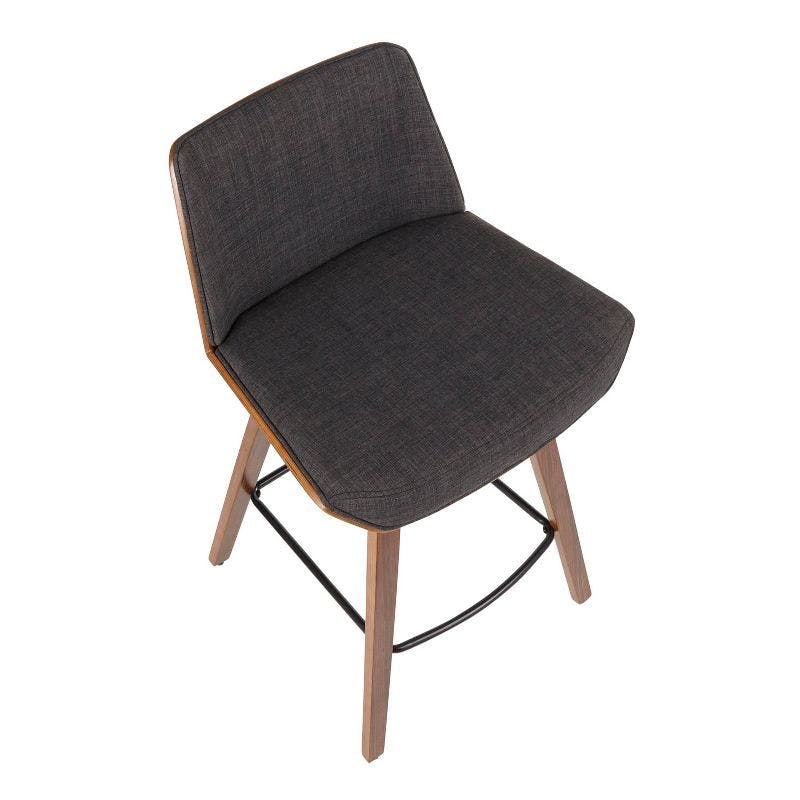 Constance Charcoal Gray Fabric and Walnut Wood Swivel Counter Stool