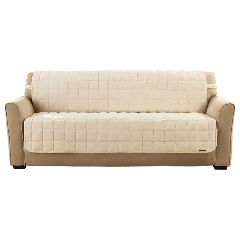 Luxurious Velvet Quilted Pet-Friendly Armless Sofa Cover in Ivory