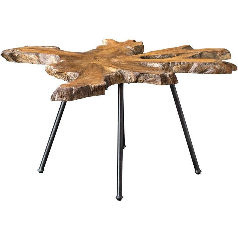 Kravitz 38'' Free Form Teak Wood Accent Table with Iron Legs