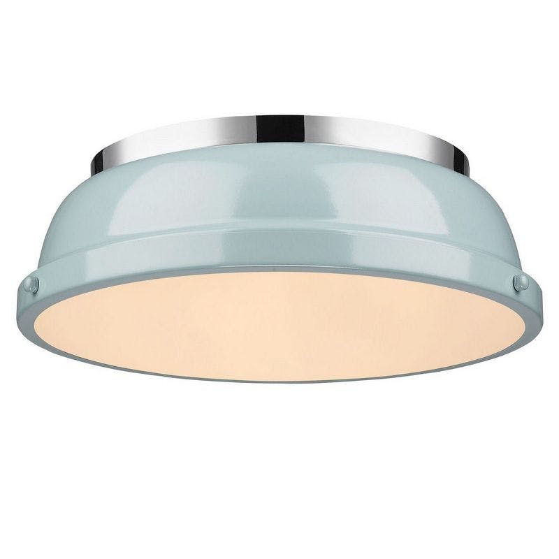 Duncan 14" Transitional Chrome Flush Mount with Seafoam Shade