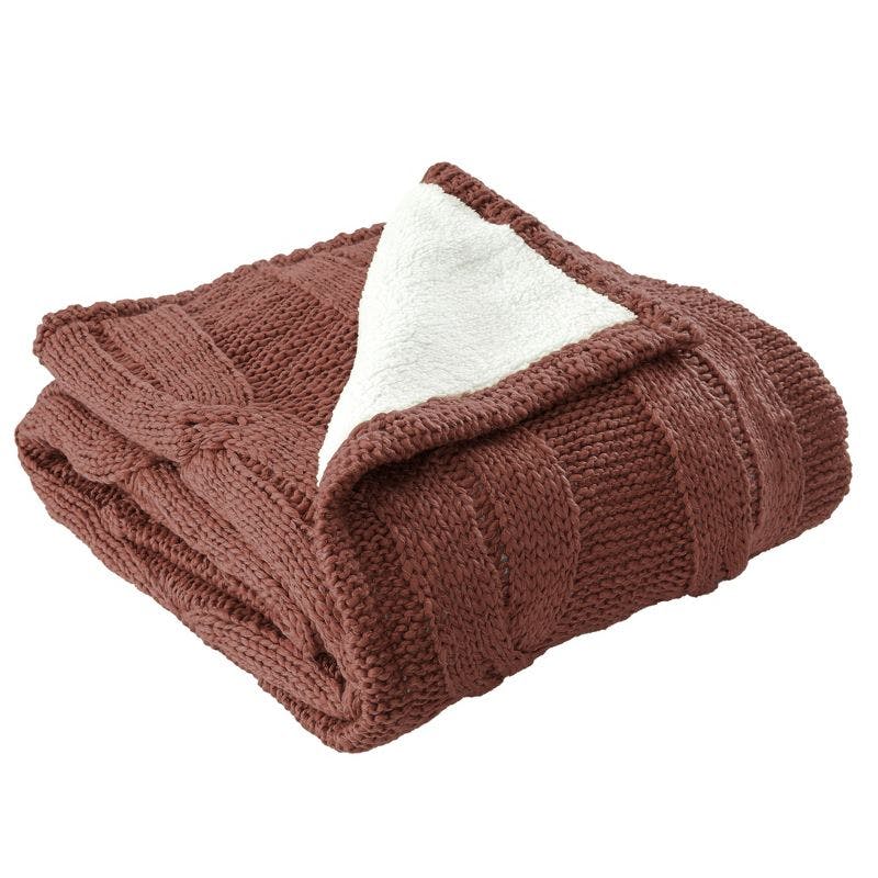Nutmeg Cable Knit & Sherpa Reversible Cozy Throw, 50" x 60"